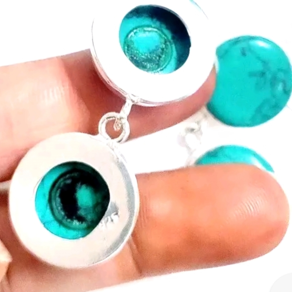 Turquoise Silver Dangle Earrings - Picture 6 of 8